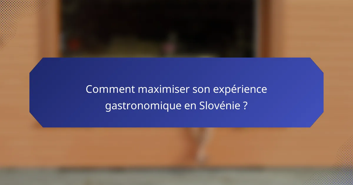Comment maximiser son expérience gastronomique en Slovénie ?