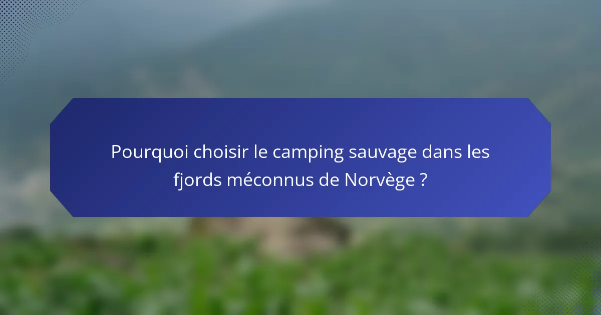 Pourquoi choisir le camping sauvage dans les fjords méconnus de Norvège ?